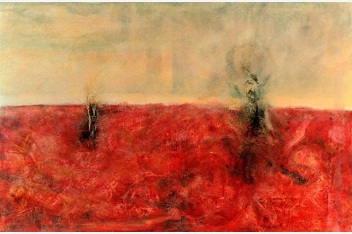 Landscape with fumaroles - Oil painting / canvas 97x146 cm.